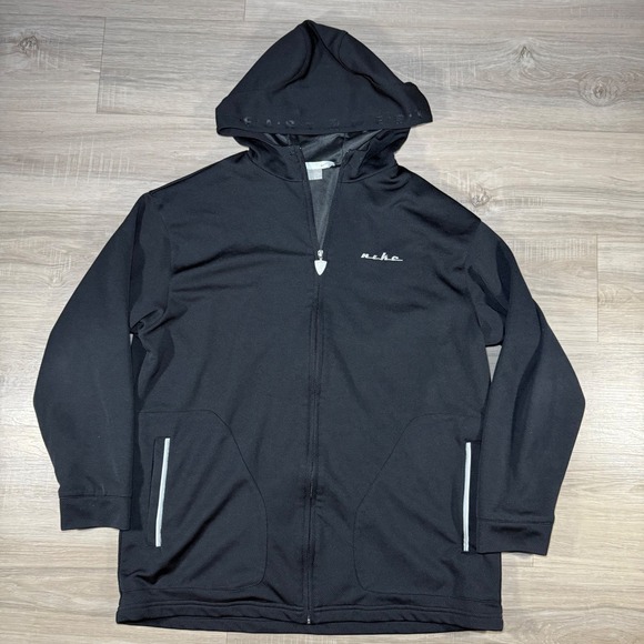Vintage Nike East 2 West Silver Tab Full Zip Hoodie Heavy Black Mens Size Large - Picture 1 of 6